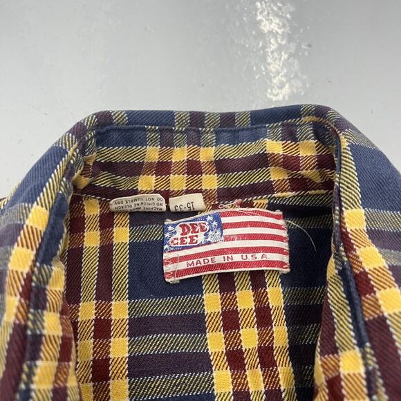 Vintage 60s Dee Cee Blue Plaid Cotton Pearl Snap Shirt - Picture 4 of 4